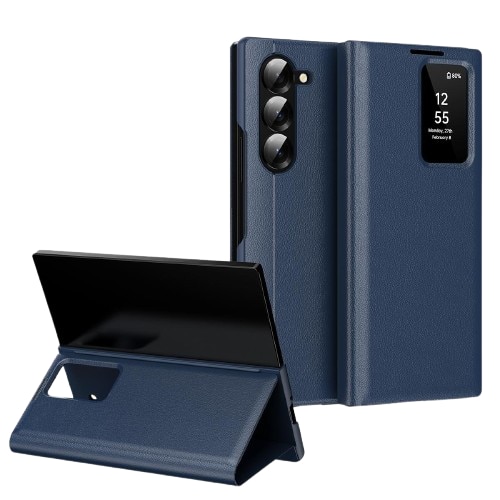 Husa pentru Samsung Galaxy Z Fold 6 FlipSmart DaDen®, Functie Smart View, Suport carduri, Calitate Premium, Piele ecologica, Albastru