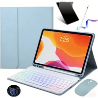 Husa de protectie pentru iPad generatia a 10/11 (A16) 2025, Ugo®，cu tastatura Bluetooth detasabila, iluminare 7 culori, folie de ecran, stilou capacitiv, mouse, protectie silicon tastatura, subtire, albastru