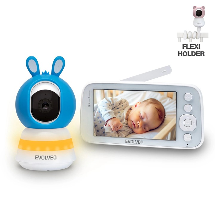 Комплект видео бебефон с 360° наблюдение EVOLVEO Baby Monitor N5, син