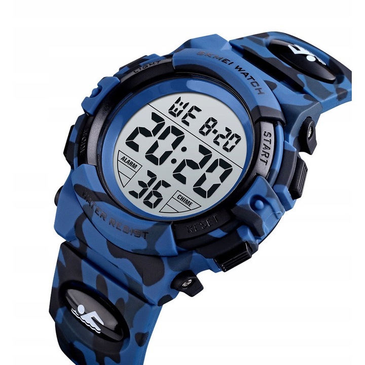 Skmei електронен детски часовник, водоустойчив 50 м, гумена каишка, 43x43x16 мм