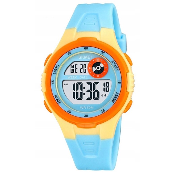 Ceas copii, Skmei, electronic sportiv, stoper, alarm, 12/24, multicolor, 37x41x13mm, lungime 23,5cm