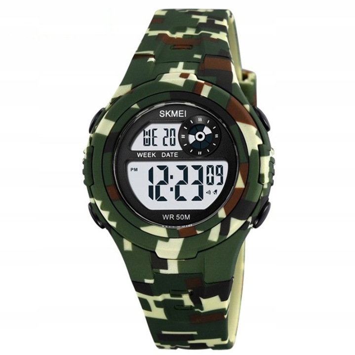 Ceas copii, Skmei, electronic sportiv, stoper, alarm, 12/24, multicolor, 37x41x13mm, lungime 23,5cm