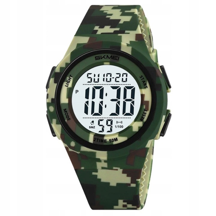 Ceas sportiv pentru copii, Skmei, electronic, cu stoper si alarma, multicolor, 43x47x13mm, lungime bratara 24,5cm