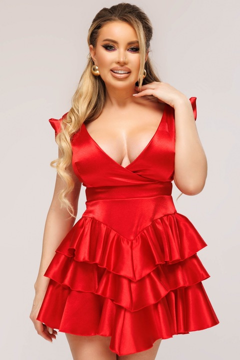 Къса червена рокля с волани, S, RN 2441rd