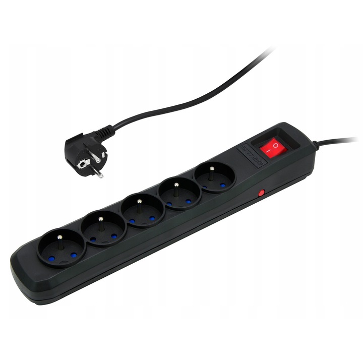 Удължителен кабел Armac 3 м, 5 гнезда, система против срутване, защита от пренапрежение, черен