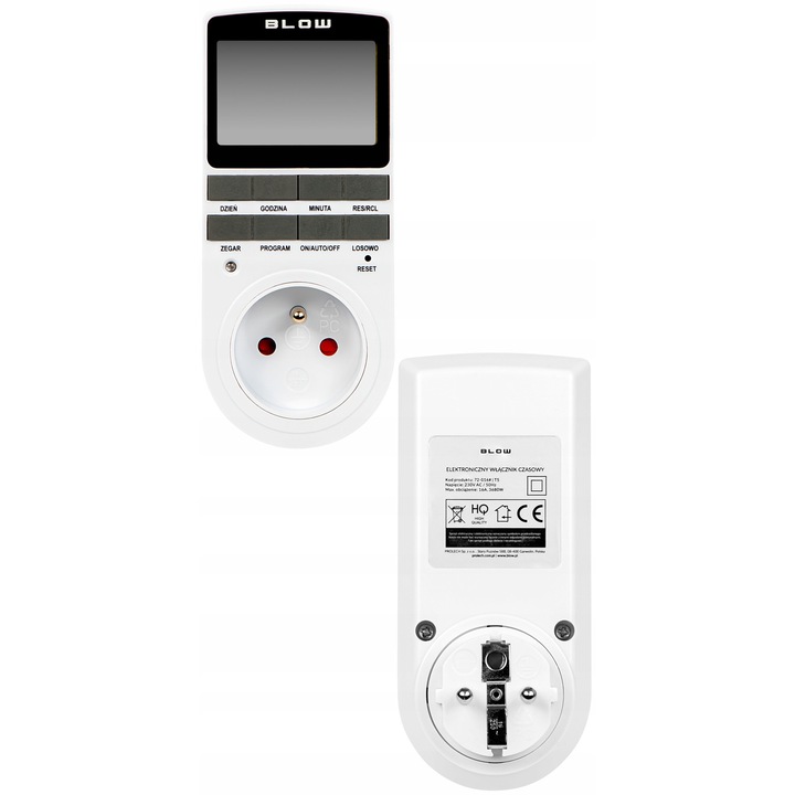 Programator timp BLOW, LCD, 10 programe, 16A, 230VAC, alb