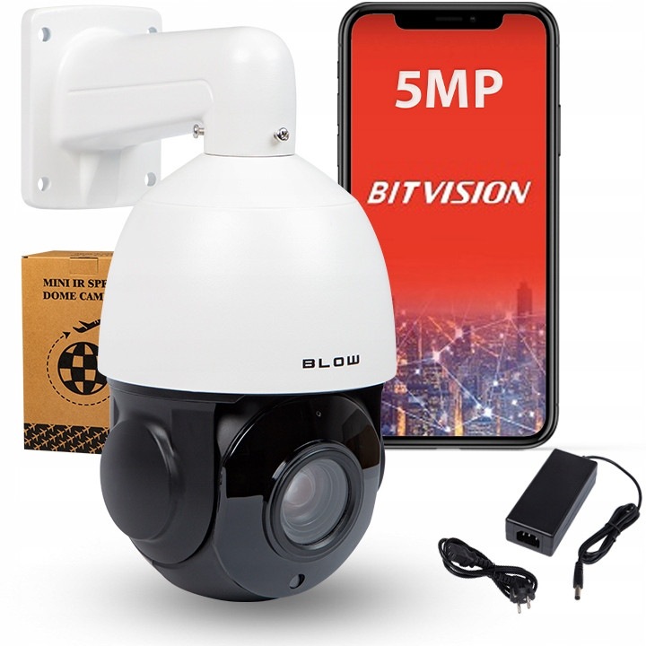Cameră de supraveghere IP PTZ, Blow 5MP, zoom 18x, exterior, metal, PoE, slot card SD, Alb