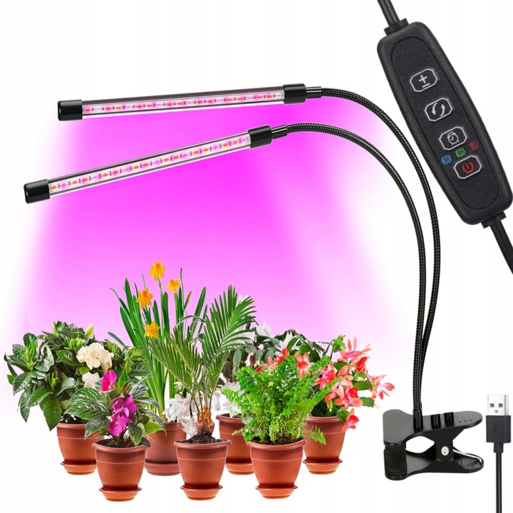 Set 2x Lampa LED pentru plante, Blow, 80 LED, 9 moduri, USB, 3 culori