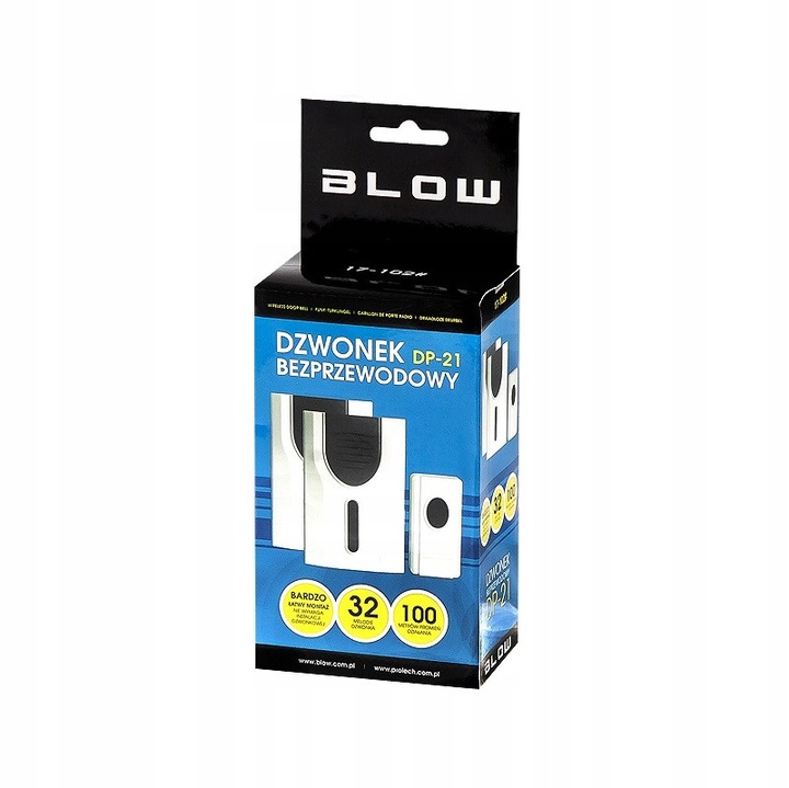 Безжичен електрически звънец Blow DP-21, комплект с 2 приемника, 32 мелодии, водоустойчив, обхват 100 м