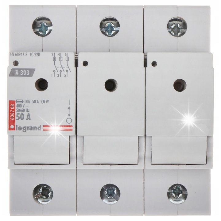 Трифазен предпазител LEGRAND LE-606708, 50 A, 3 полюса, 400 V AC, 83x70.3x79.5 мм