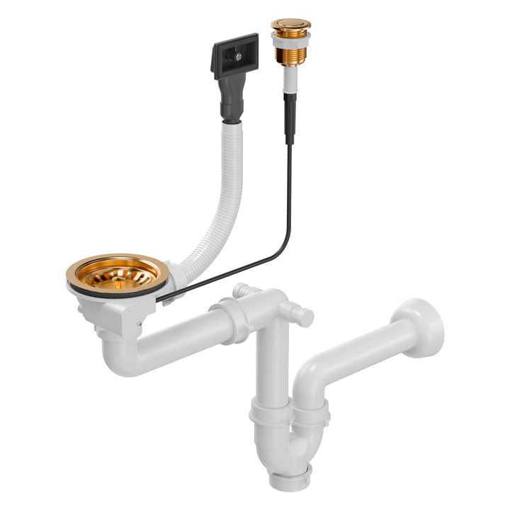 Sifon Quadron PUSH TO OPEN 3 1/2" cu sifon, 1 camera, cupru, otel, plumb