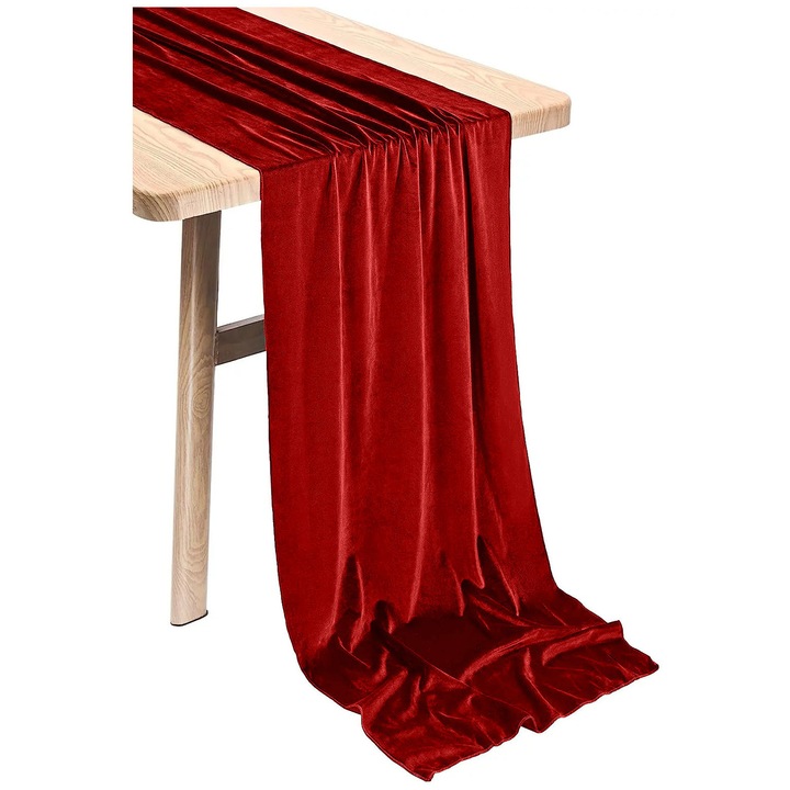 Traversa de masa, 40x275 cm, poliester, delicat, usor de spalat, durabil, modele unice, catifea, rosu