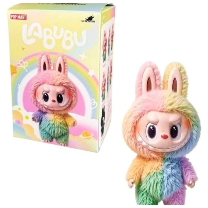 Labubu Szivárványos Misztikus Plüss Játék, The Monsters - Pop Mart, 18cm, Szivárvány Sorozat 4. Generáció, Többszínű