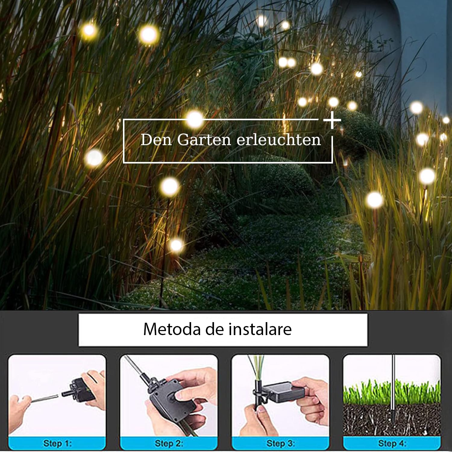 Lampi solare exterior, 4 bucati 40 led-uri lumini decorative tip ...