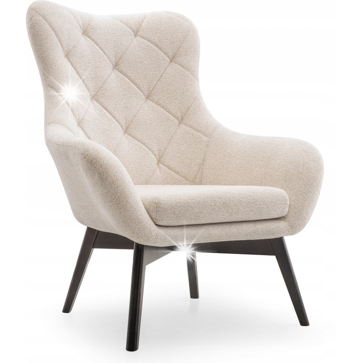 Elis kárpitozott fotel, Laski, bézs, 88x108x88cm, karfával, fa lábakkal