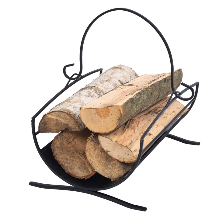 Cos pentru lemne de foc, FRAMADO, Depozitare lemne pentru interior, Metal, Negru, 41x32x22cm, CULLA