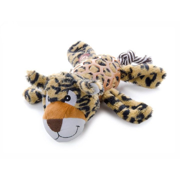 Jucarie Caini din Material Plusat, Sfoara si TPR Leopard (30 cm) JK - Cu Sunet, Moale si Durabila