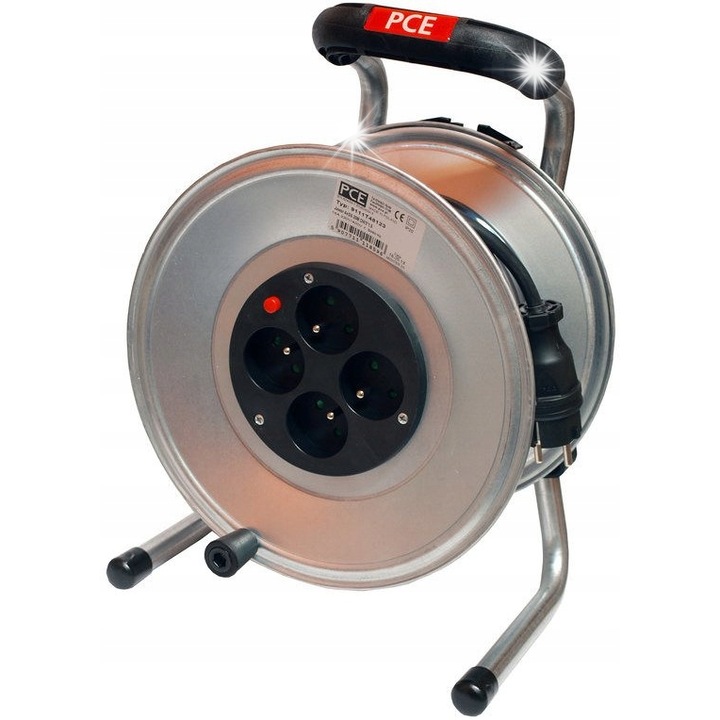 Удължителен кабел PCE, модел Jawor, 50 м, 4 гнезда, IP20, сив