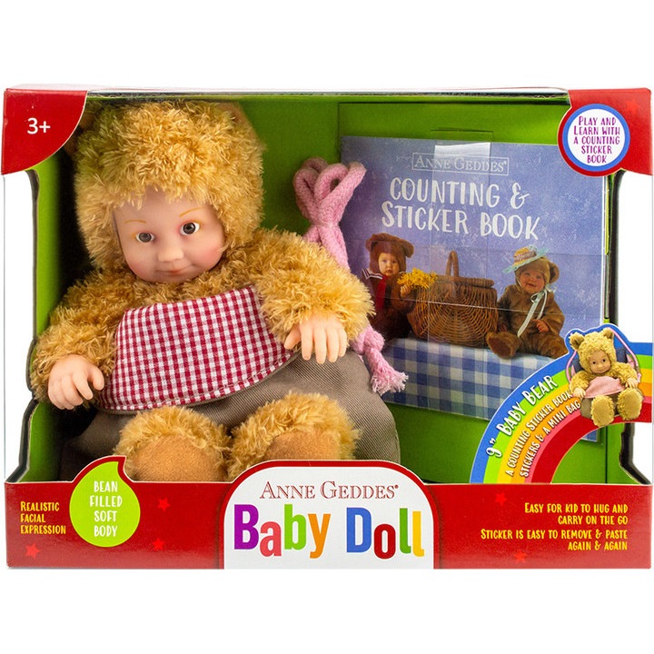 Papusa Anne Gaddes - Ursulet 23 cm cu mini-carte cu stickere si punga mica de panza