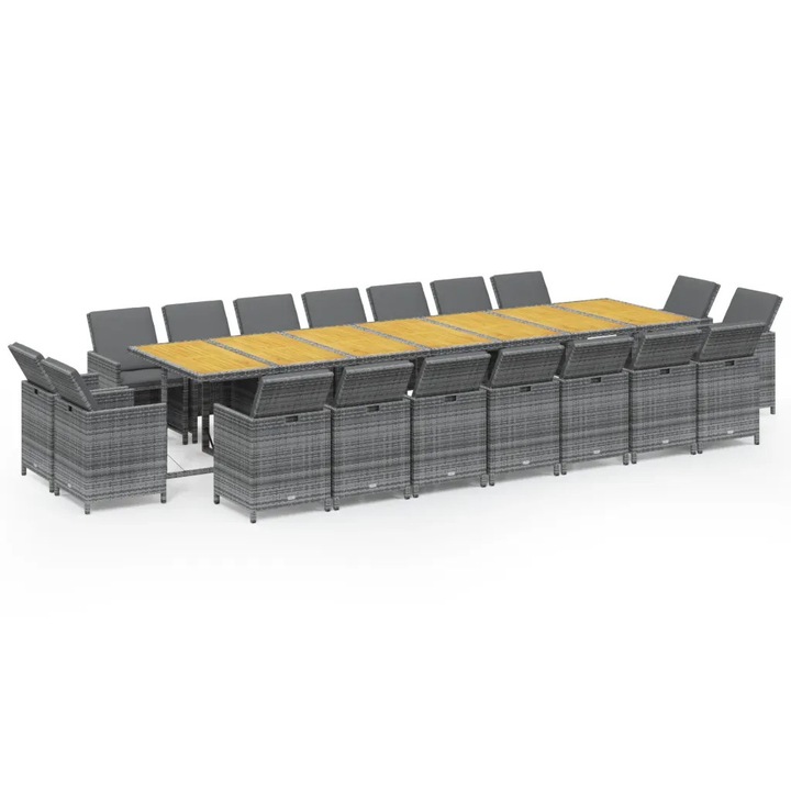 Set mobilier gradina VidaXL, 19 piese, polirattan, gri, cu perne