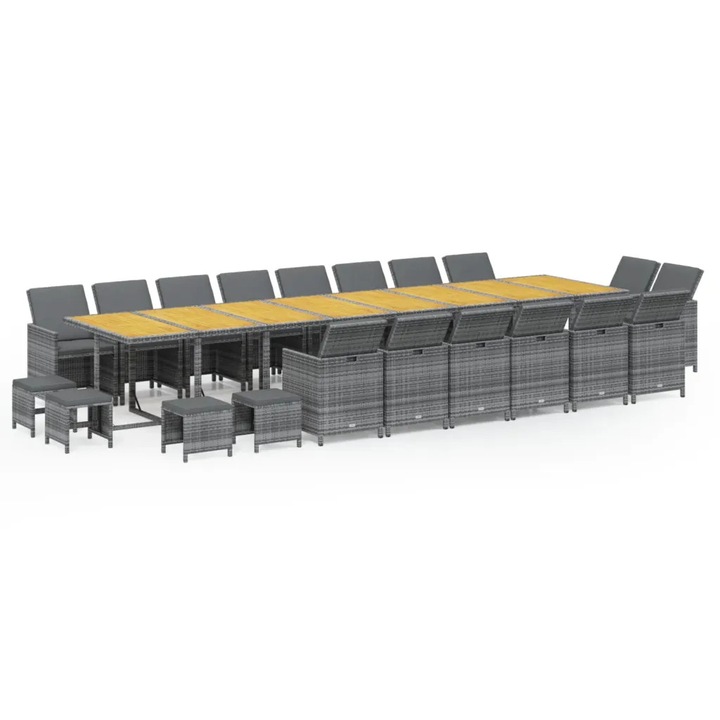 Set mobilier gradina VidaXL, 21 piese, polirattan, gri, cu perne