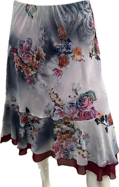 Fusta dama, Midi, Viscoza, Cu volane, Imprimeu Floral, 56 RO