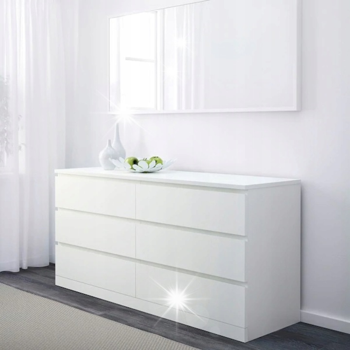 IKEA Malm fiókos komód, 6 fiók, fehér, 160x78 cm