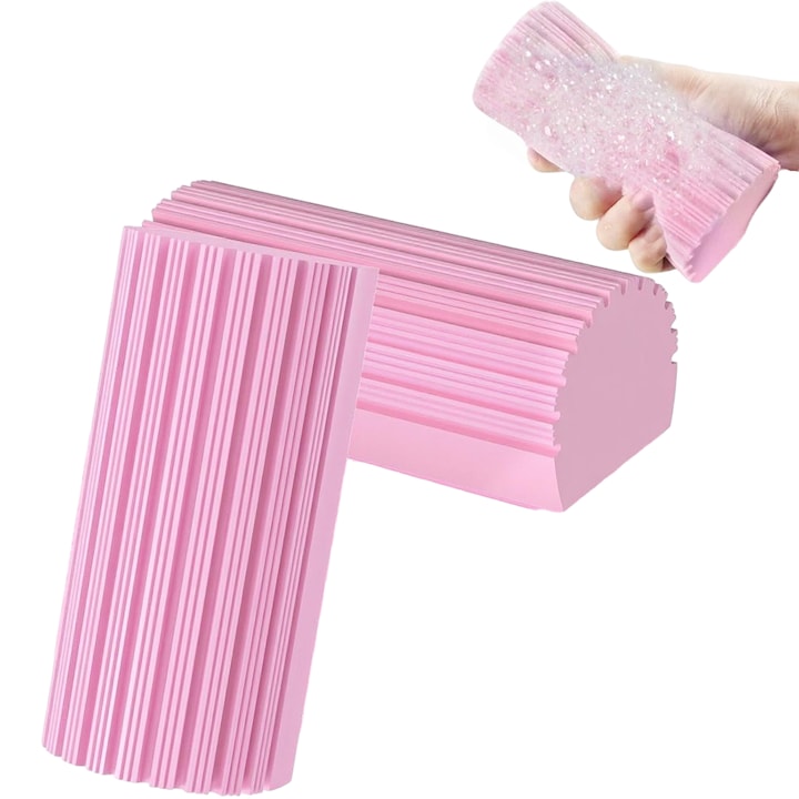 Set 2 Bureti Magici de Curatenie, Multifunctionali, Absorbtie Superioara, Anti-Alergic, pentru orice suprafata, Roz BEKZ®