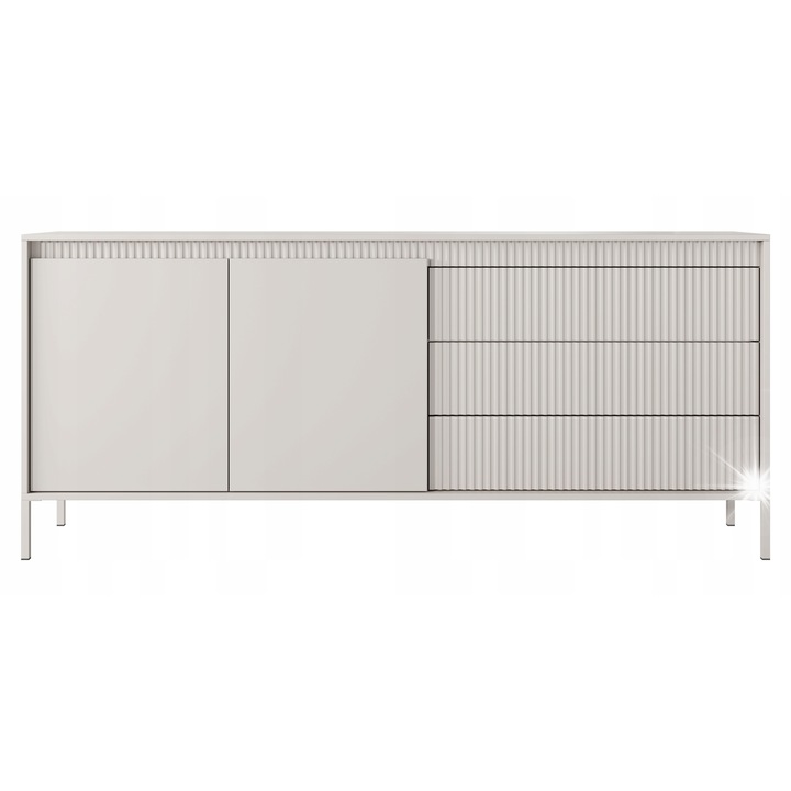 Laski Senso 2D3S fiókos komód 187x39x81 cm bézs, ryflowane frontok, nyomásra nyíló