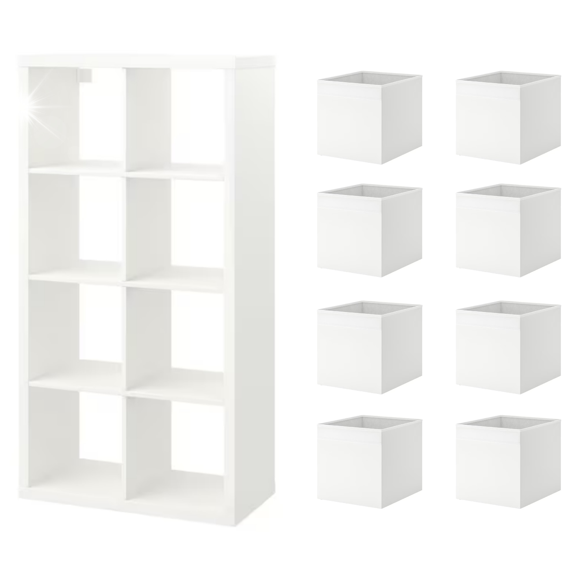 Raft KALLAX, IKEA, 77x147 cm, alb, set cu 8 cutii DRONA, alb - eMAG.ro