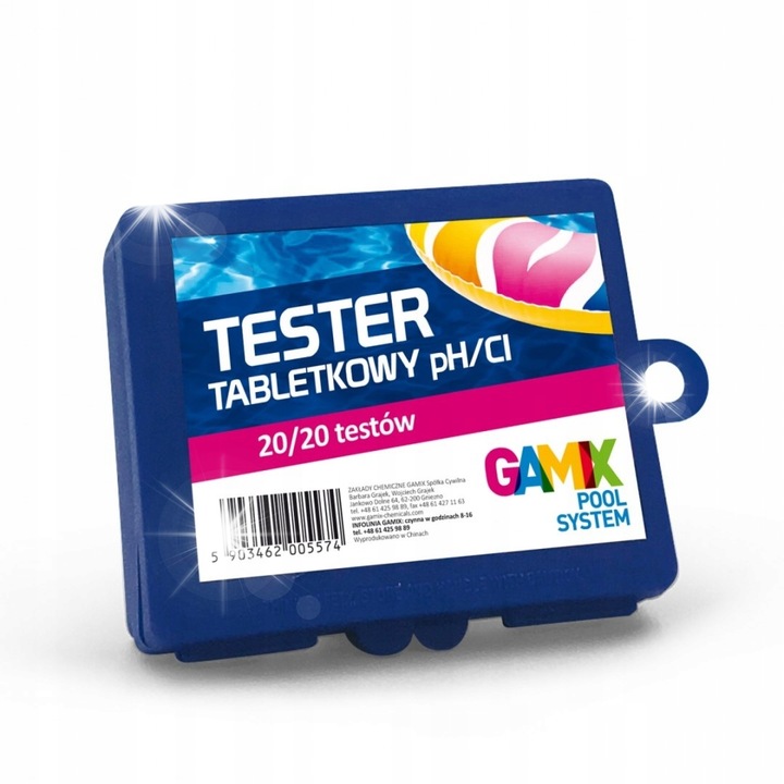 Úszómedence pH- és klórmérő, Gamix, 20 pH- és 20 klórtablettát tartalmazó készlet, oldható granulátum, 2 rekesz