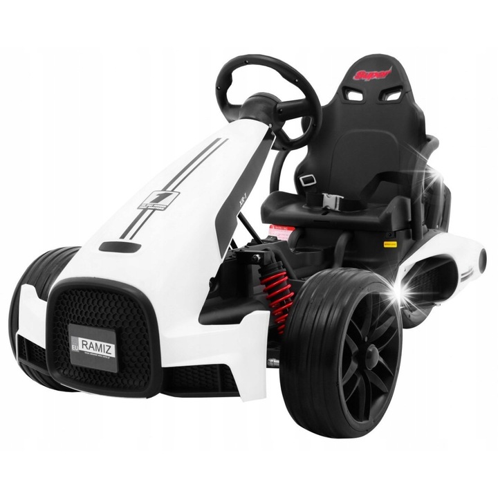 Електрическа кола Bolid XR-1, бяла, 2 мотора по 35W, батерия 12V/7Ah, размери 133x62x63см, за деца 3+