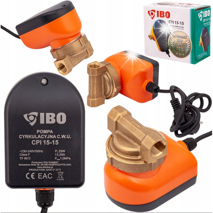 Циркулационна помпа за топла вода IBO CPI 15-15, бронзово тяло, мощност 25W, 230V, 84mm, пълен комплект