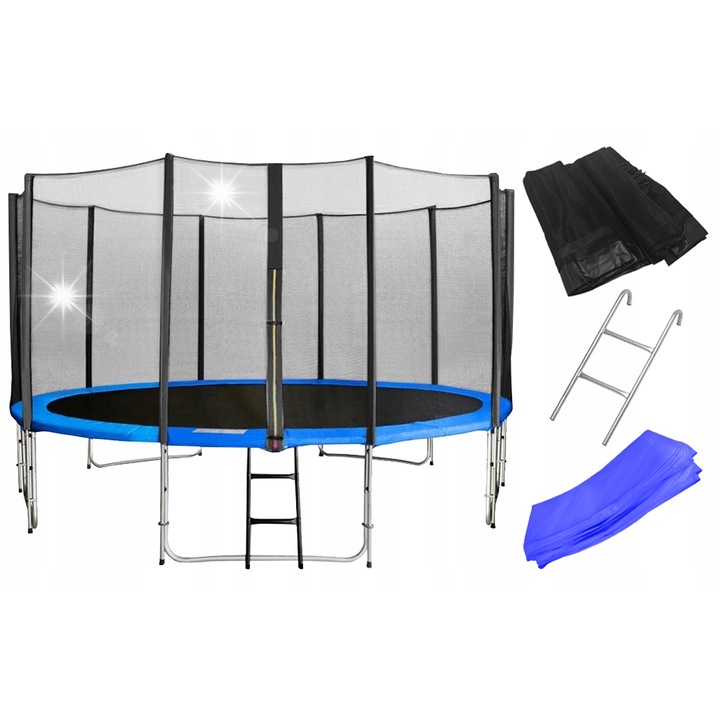 Батут SkyRamiz 16 фута (487 см), син, с предпазна мрежа и стълба, пълен комплект