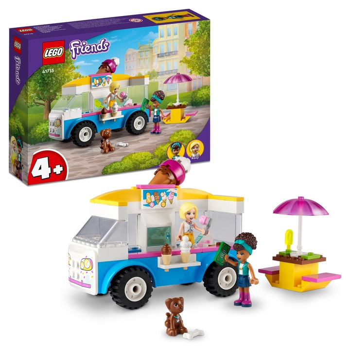 Комплект LEGO Friends Ван за сладолед 41715, минифигури на Андреа и Рокси, 11x13x7 см