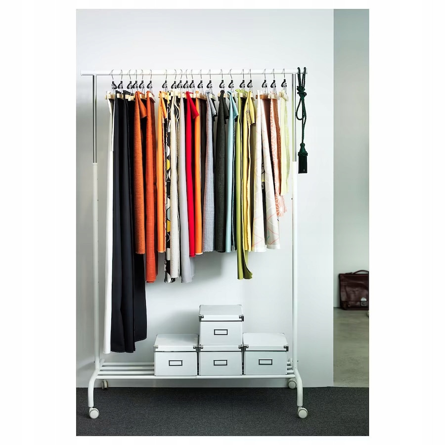 Suport pentru haine IKEA RIGGA, alb, 111x51cm, inaltime ajustabila