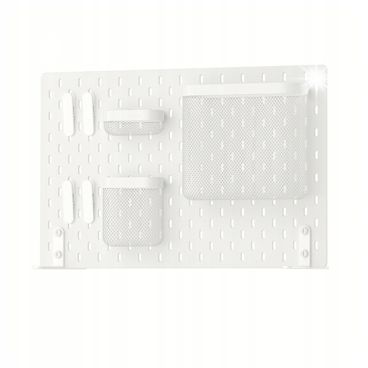 SKADIS перфориран панел, IKEA, бял, 56x37 см, комплект от 3 кошници за съхранение и 2 щипки