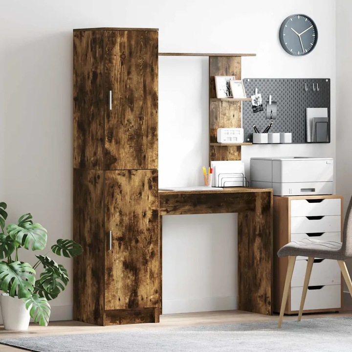 Birou set 2 pcs, VidaXL, cu optiuni de depozitare, 78.5x37x154.5cm, culoare stejar fumat