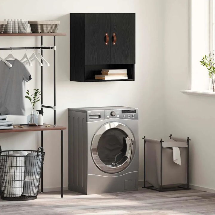 Dulap de perete VidaXL, stejar negru, 60 x 31 x 70 cm