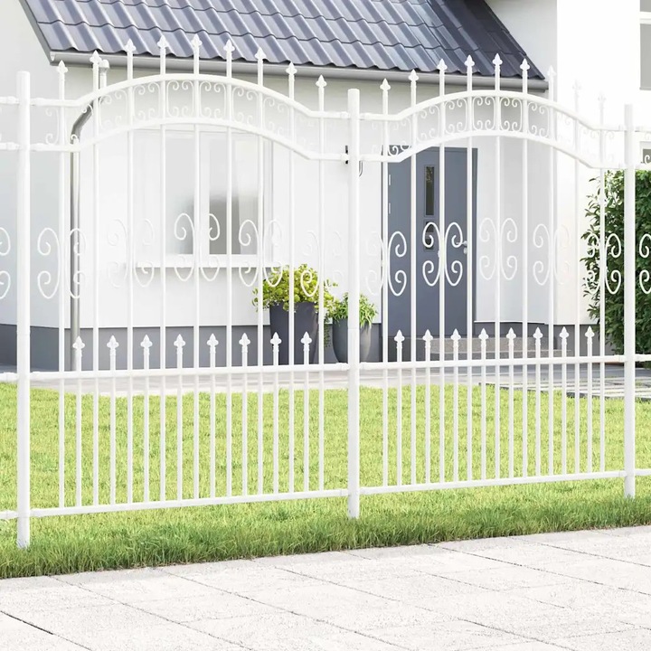 Panou gard VidaXL, 190cm, otel vopsit, alb, design modular