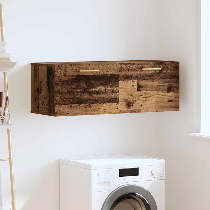 Sifonier montat pe perete VidaXL, stil rustic, 100x36.5x35cm, cu usi si manere aurii