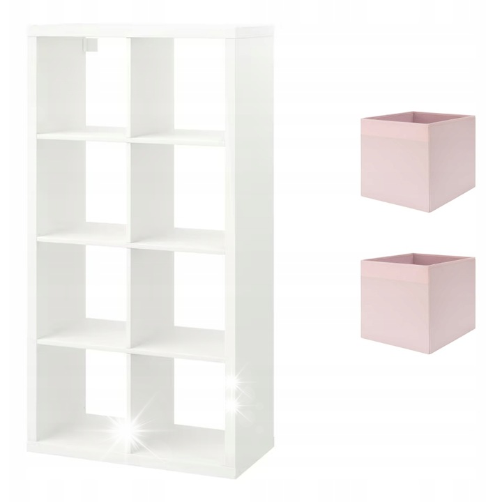 Етажерка KALLAX, IKEA, бяла, 77x147 см, с 2 кутии DRONA, бяло/светлорозово