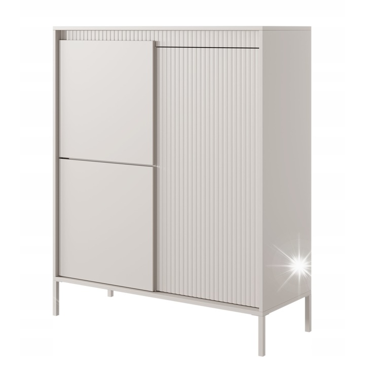 Selsey Falsetto magas fiókos komód 103x39x123 cm, 3 ajtós, bézs színű, mart előlapokkal