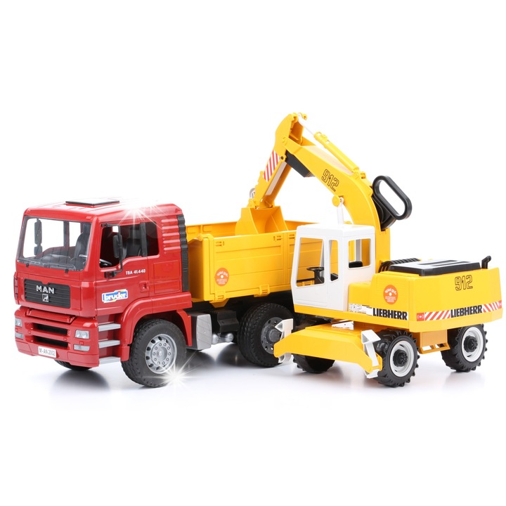 Bruder MAN TGA строителен камион с багер, многоцветен, 1:16