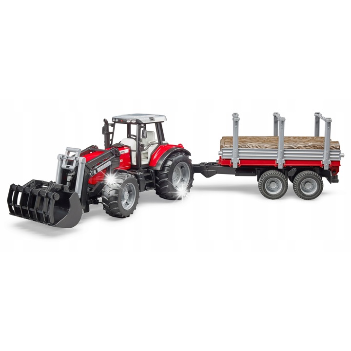 Tractor de jucarie Bruder Massey Ferguson 7480 cu remorca, 38x16,5x17,5cm, 37,5x15,5x17cm