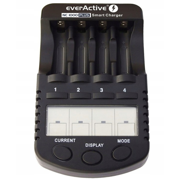 everActive professzionális töltő, NC-1000 PLUS, AA/AAA elemekhez, fekete, 1-4 elemhez
