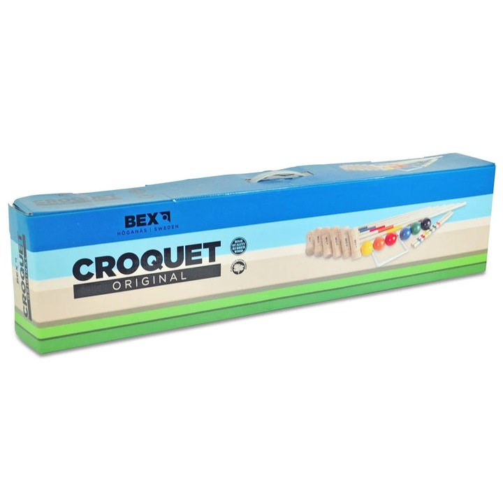 Eredeti Bex krokettjáték, 6 játékos számára, műanyaggal bevont gumifából