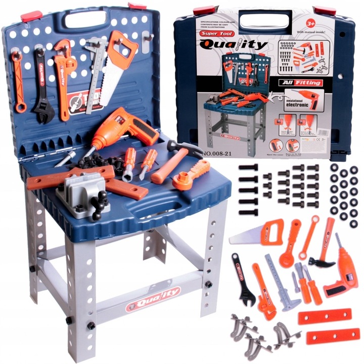 Banc de lucru pentru copii Pan i Pani Gadżet, set unelte, 73x34x40cm, bormasina inclusa