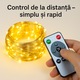 LED fényfüzér rézhuzallal, 5m, 50 meleg fehér LED – USB újratölthető vezérlés + távirányító, 4/6/8 órás időzítő, beltéri/kültéri