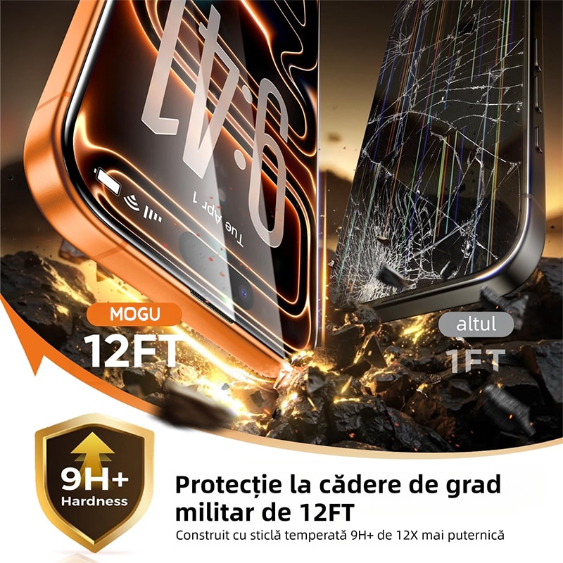 Folie de Protectie Pentru Telefon Mobil, Protector de Ecran Rezistent la Spargere de Calitate Militara Pentru iPhone 17, MOGU® Protectie Profesionala Ecran 3D, Acoperire Completa, Anti Zgarieturi, Ultra HD, Transparent